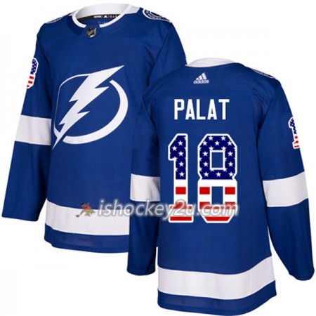 Mænd NHL Tampa Bay Lightning Trøje Ondrej Palat 18 Adidas 2017-2018 Blå USA Flag Fashion Authentic